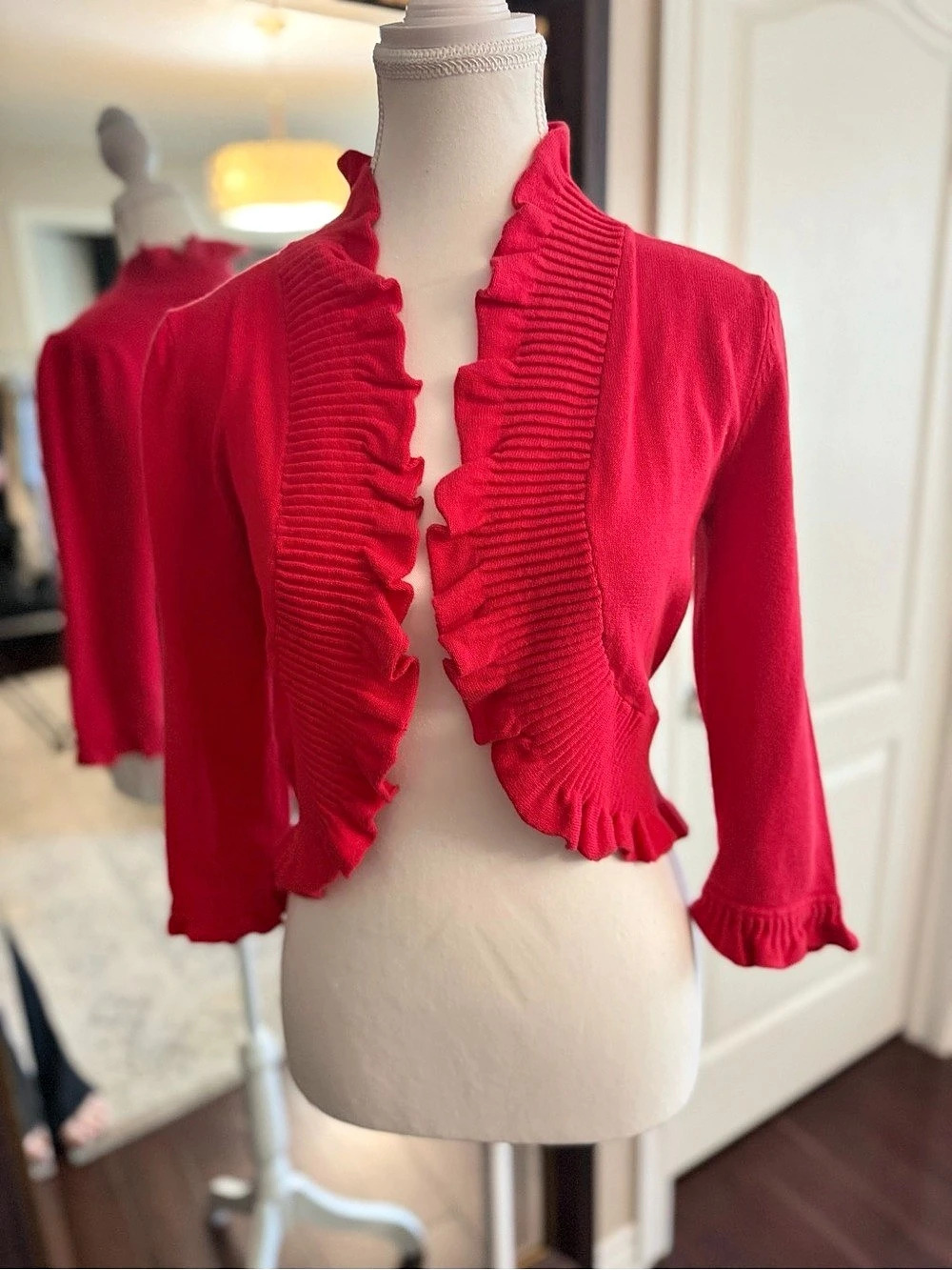 INC International Concepts Ruffle Trim Sweater Size Small Red Like New